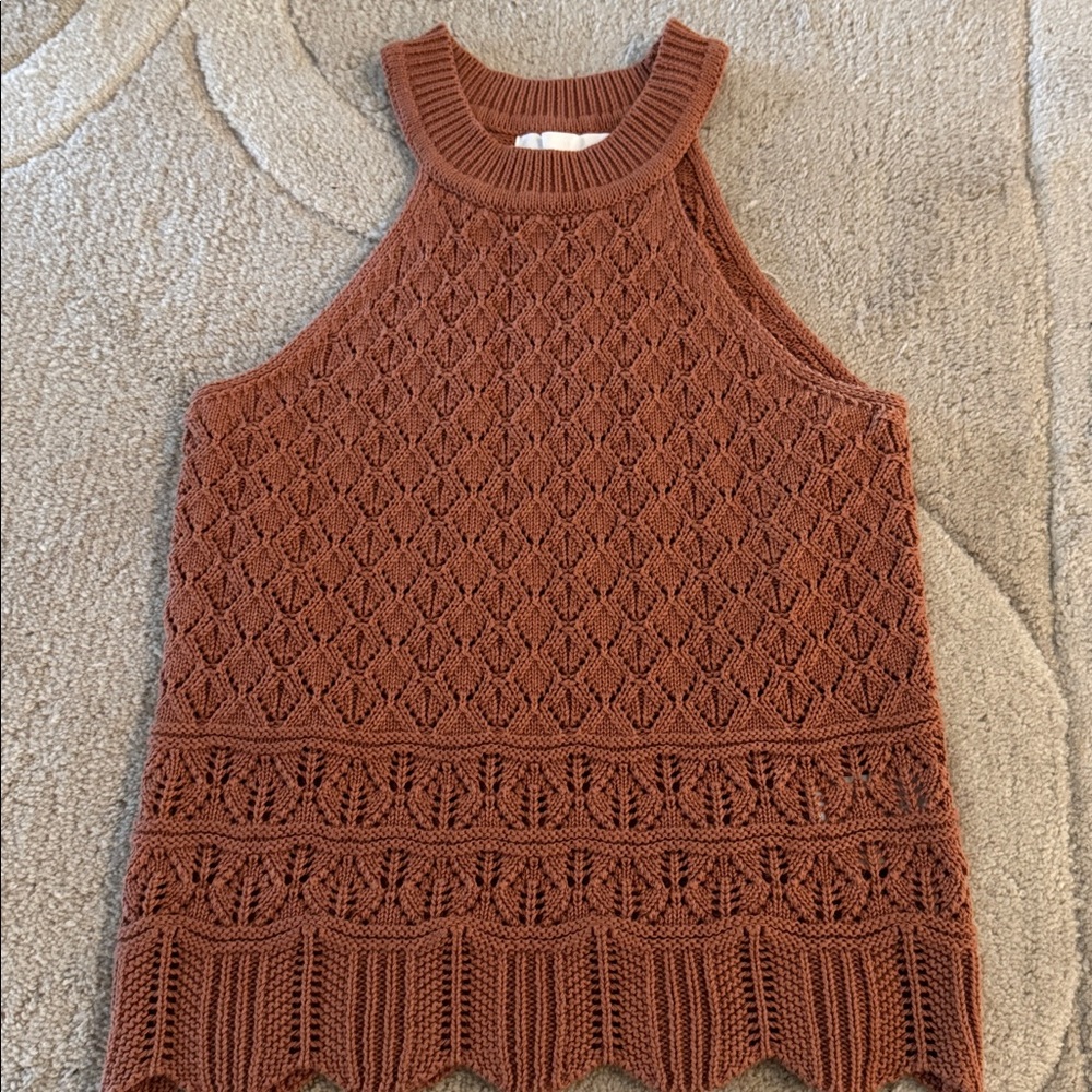 Heartloom Rust Brown Crochet Knit Halter Tank Top